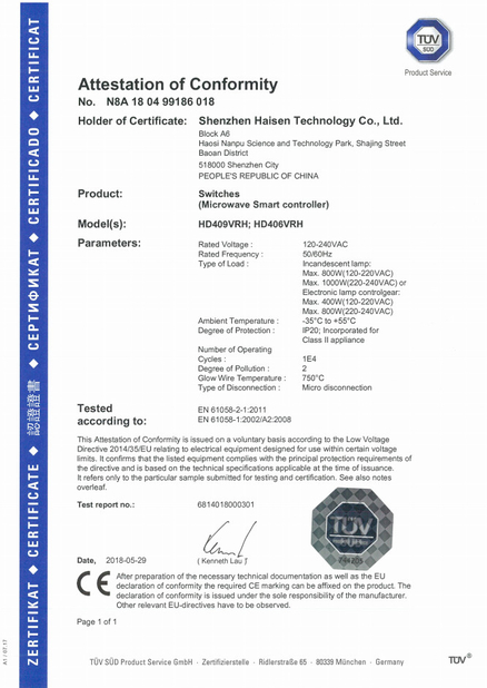Cina Shenzhen HAISEN Technology Co.,Ltd. Sertifikasi